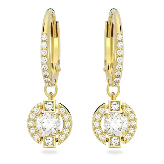 Pendientes largos Swarovski Sparkling Dance, corte redondo, dorados