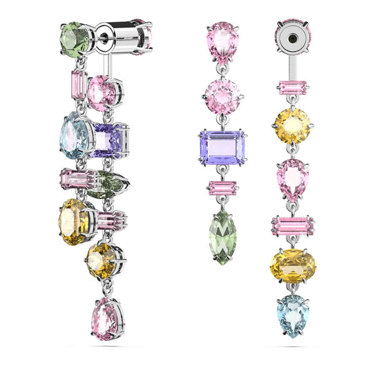 Pendientes largos de gemas, diseño asimétrico, combinación de cortes, grandes, multicolor