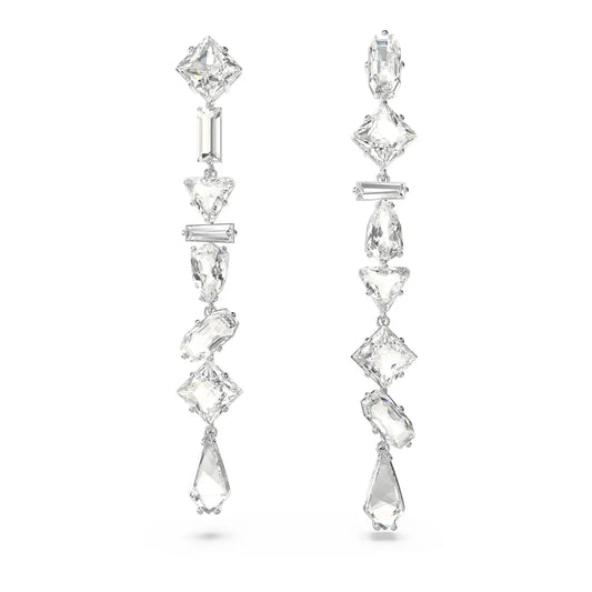 Pendientes largos Mesmera, combinación de cortes, grandes, blancos