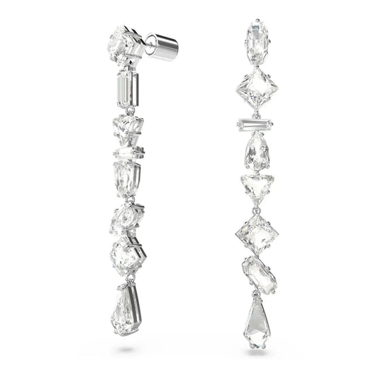 Pendientes largos Mesmera, combinación de cortes, grandes, blancos