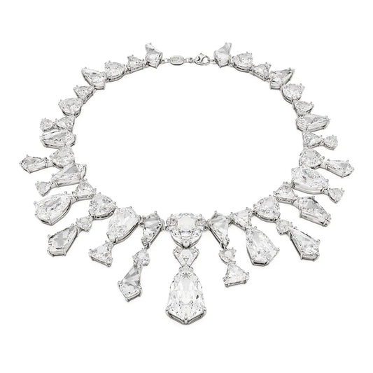 Collar Mesmera, Llamativo, Combinación de cortes, Blanco, Baño de rodio