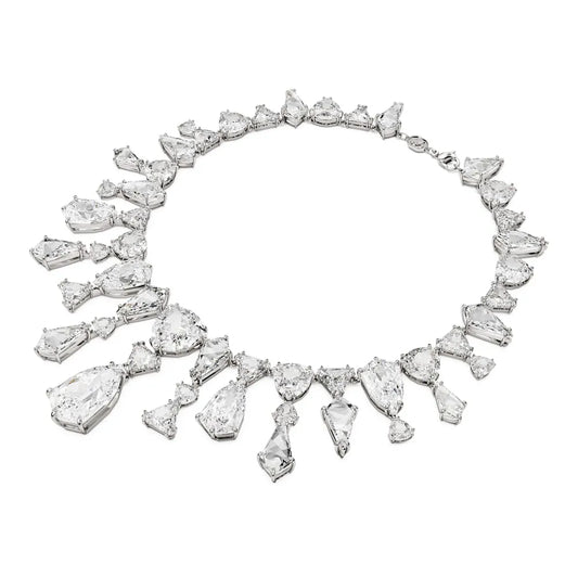 Collar Mesmera, Llamativo, Combinación de cortes, Blanco, Baño de rodio