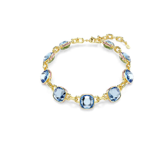 Collar Tennis Chroma, talla cojín, azul, chapado en oro