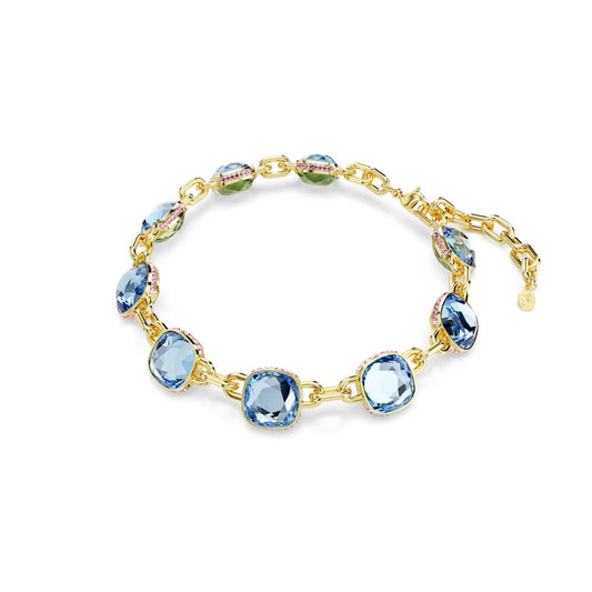 Collar Tennis Chroma, talla cojín, azul, chapado en oro