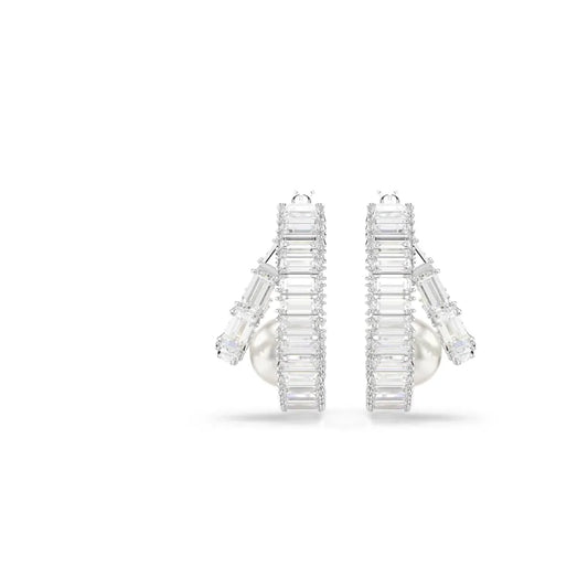 Pendientes de aro Ariana Grande x Swarovski, perla de cristal, talla baguette, blancos, baño de rodio