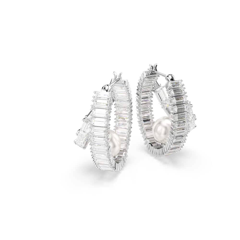 Pendientes de aro Ariana Grande x Swarovski, perla de cristal, talla baguette, blancos, baño de rodio