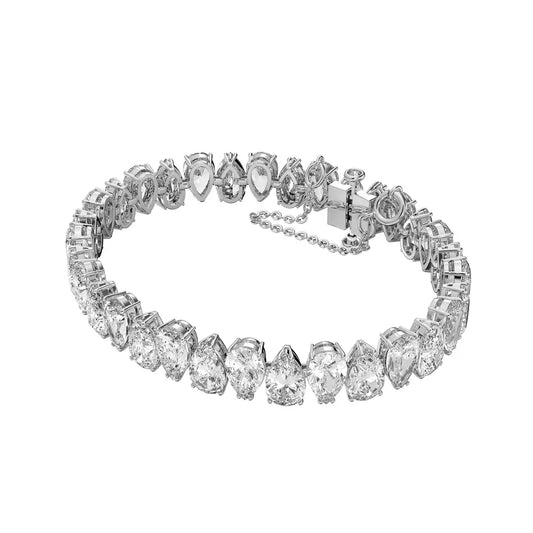 Pulsera Millenia, circonita Swarovski talla pera, blanca, baño de rodio